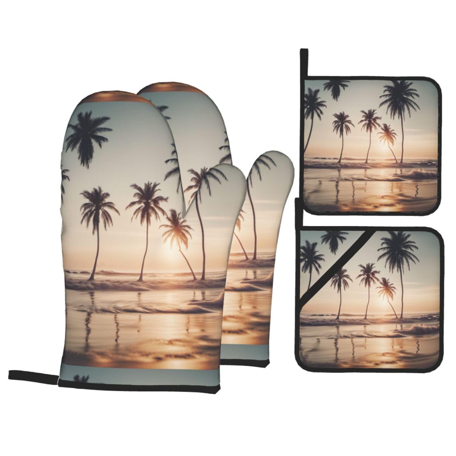 Cartoon Pigeon Print Kitchen Oven Mitts And Pot Holders Set,Hanging Loop Design For Cooking Baking Bbq