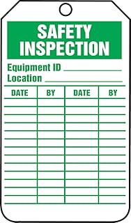 Accuform TRS315CTM PF-Cardstock Inspection & Status Record Tag, Legend "Safety Inspection", 5.75" Length x 3.25" Width x 0.010" Thickness, Green on White (Pack of 5)