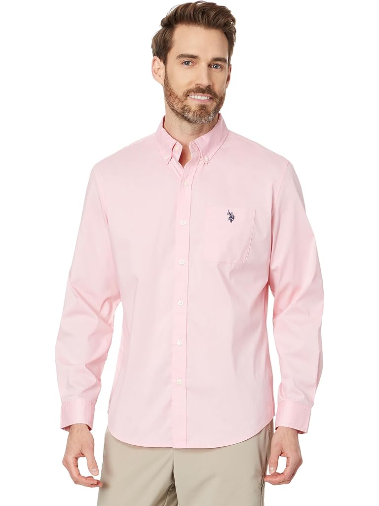 U.S. POLO ASSN. Long Sleeve Classic Fit 1 Pocket Solid Stretch Poplin Woven Shirt