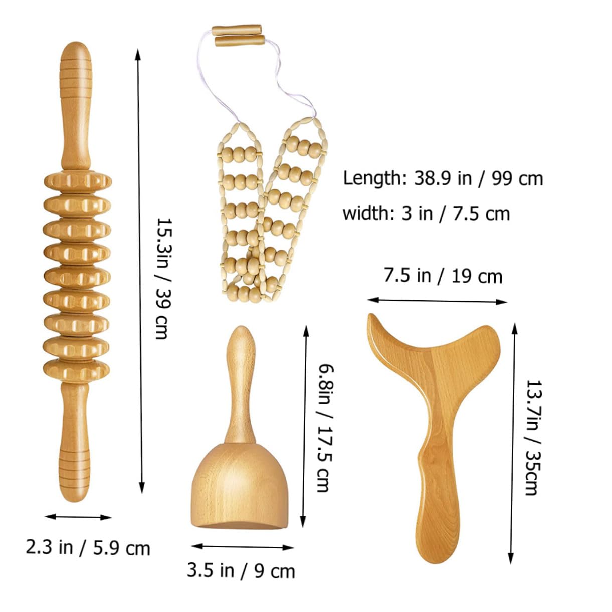 KOMBIUDA 4piezas Rodillo De Masaje De Madera Para De Cuerpo De Masaje Natural Gua Rodillo y Copa Para Relajación y