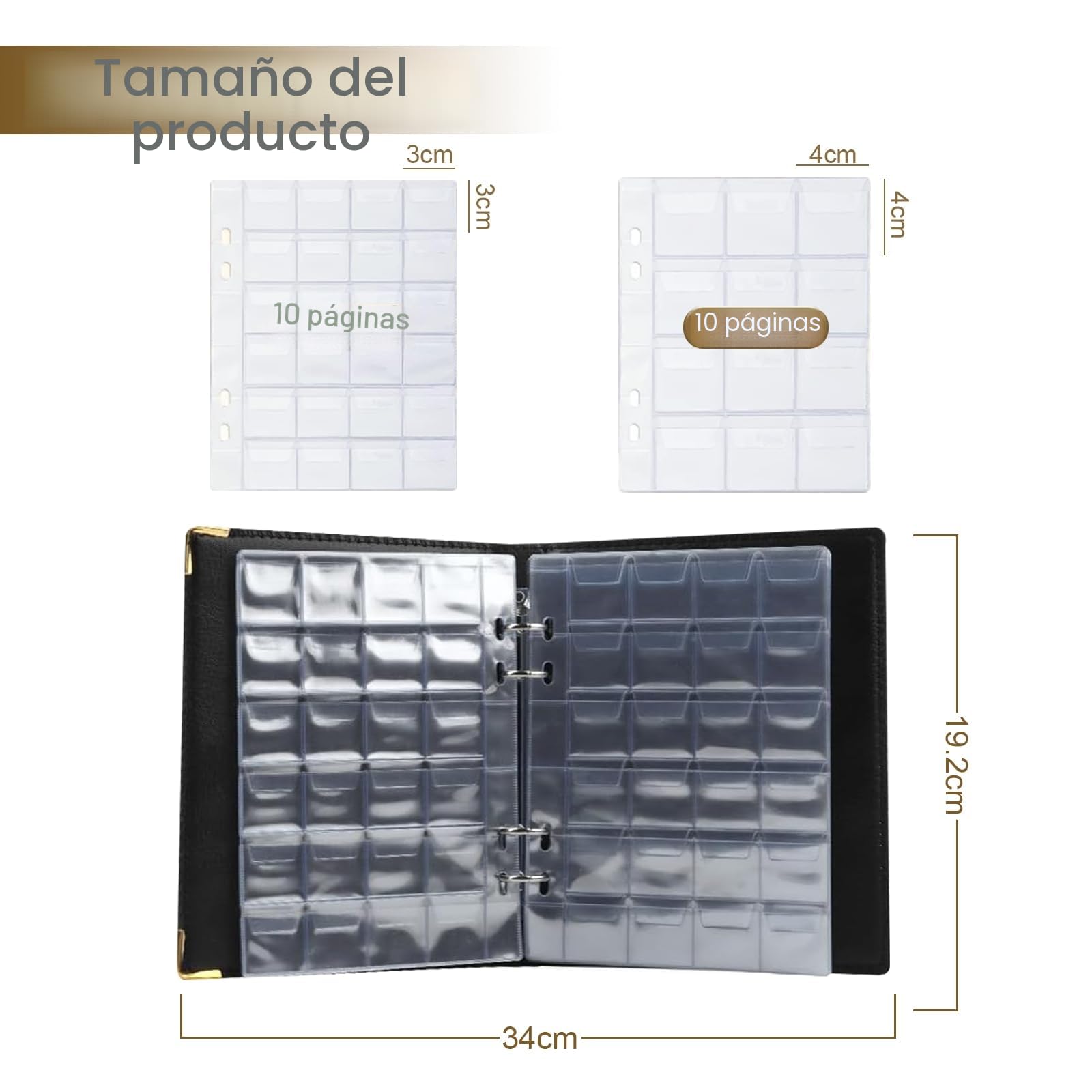 Fhioevt Álbum De Monedas Con 480 Bolsillos – 20 Páginas, Compartimentos De 3x3 Cm, Cubierta De Cuero PU – Protege Tus Monedas Del Polvo Y La Oxidación – Regalo Para Coleccionistas
