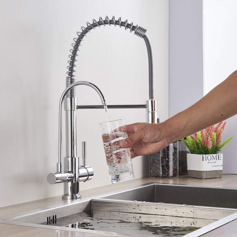 Robinet mitigeur de cuisine en chrome purifié monotrou pour eau potable