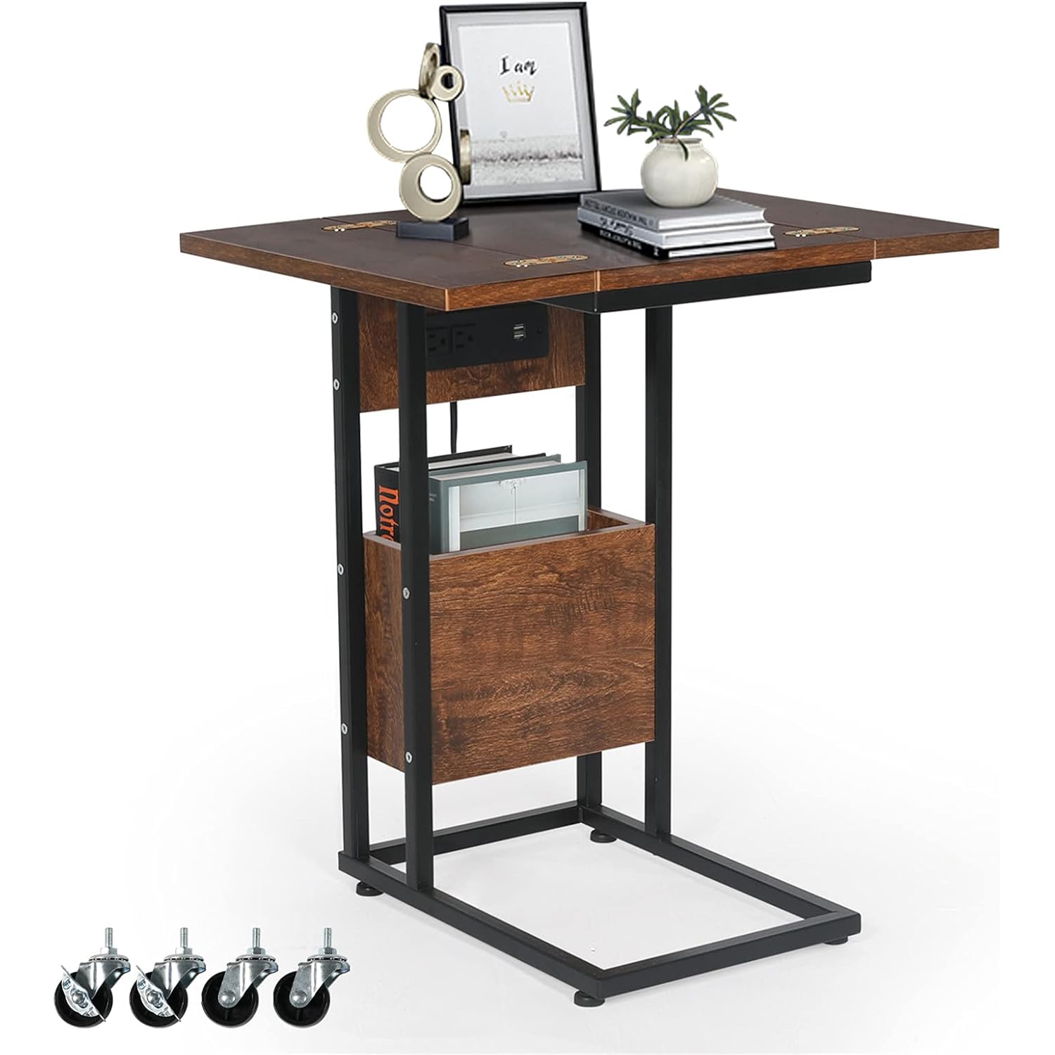 Sofa Side Table, Extendable C Shaped End Table with USB