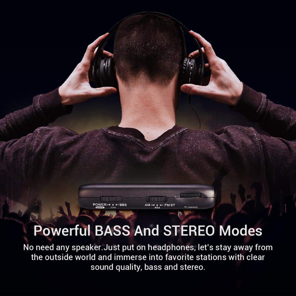 C- Mini Radio Radio portátil de Bolsillo FM/Am con Auriculares, Radio Transistor estéreo Personal con Bajos mejorados, operado por baterías AAA para Caminar, Trotar y Acampar,Blanco