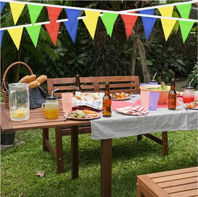 Image of Red Blue Yellow Green Pennant Banner Triangle Flag Bunting Garland Decorations for Grand Opening Wedding Kids Birthday Baby Shower Outdoor Garden 60Feet 64 pcs