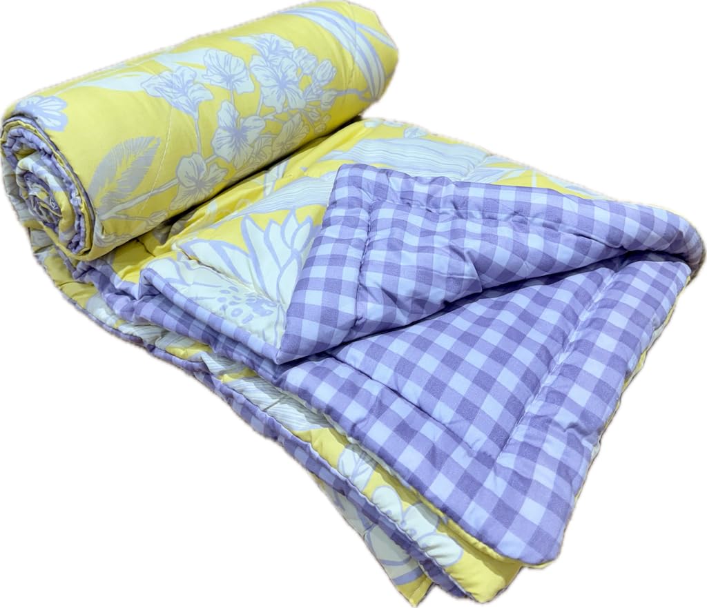220 GSM Plush Microfiber Reversible AC Comforter Single Bed 60x90 inches All Season | Duvet Blanket for Winter Quilt 150x230 cms (Yellow Bush)-picture-28