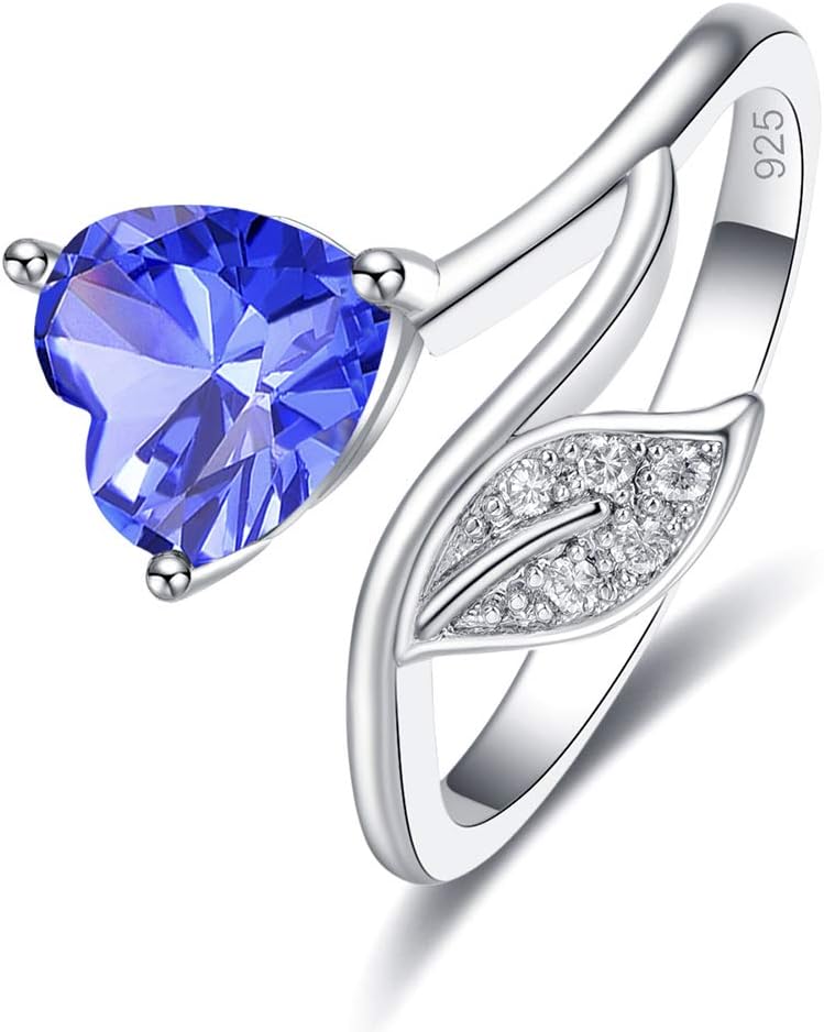 Psiroy 925 Sterling Silver Plated Simulated Tanzanite Heart Engagement Ring for Women