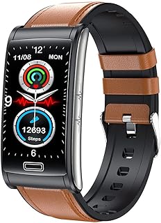 ECG PPG Smart Watch with Blood Glucose Sugar Blood Pressure Blood Oxygen Monitoring, HRV Heart Rate Body Temperature Sleep Monitor, Calorie Step Counter, Waterproof Bracelet Band Fitness Tracker Brown