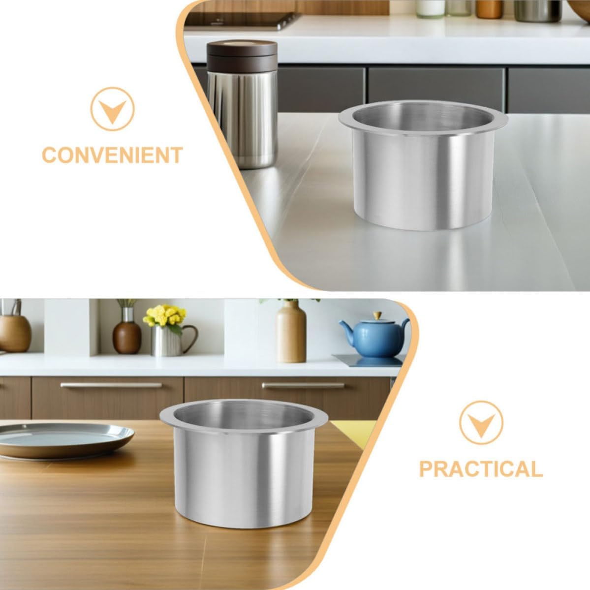 2pcs Embedded Countertop Garbage Ring Trash Can Lid, Stainless Steel round Drop-in Trash Grommet with Easy Installation and Space-saving Design for Kitchen and Residential Use