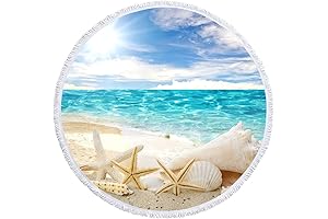 Queenshin Seashell Starfish Round Microfiber Beach Towels Oversized for Adults, Extra Large...