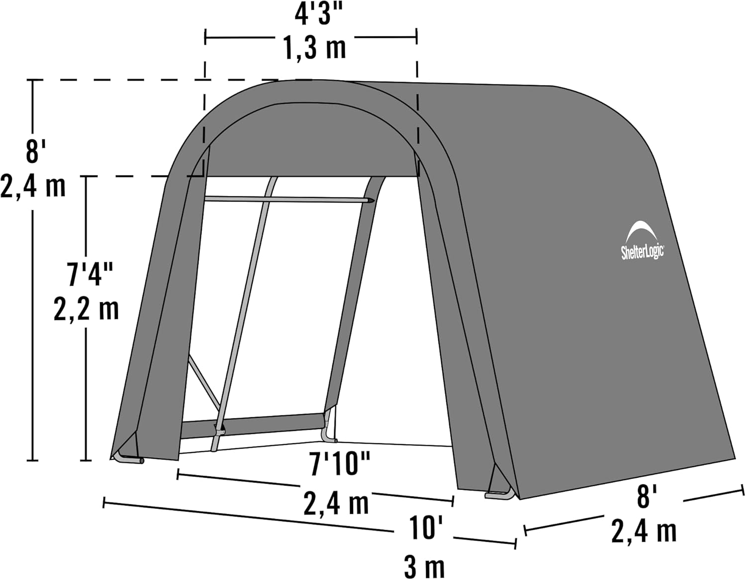 ShelterLogic 77803 Grey 10'x8'x8' Round Style Shelter