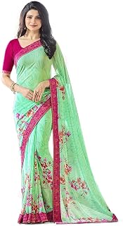 Indian Women's Georgette New Fancy All Over Flower Prints Saree with Border & Blouse