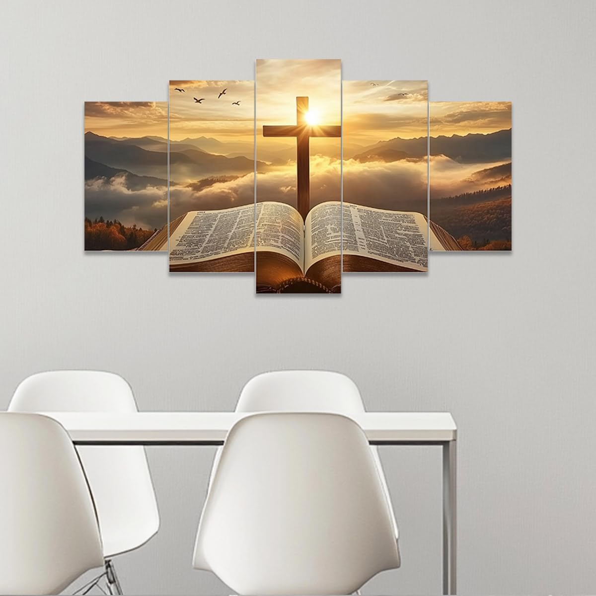 CCWACPP 5 Piece Christian Wall Art Bible Pictures Christ Spiritual Prints Cross Painting Canvas God Poster for Office Prayer Room Home Decor Framed (8"x14"x2 8"x18"x2 8"x22"x1)