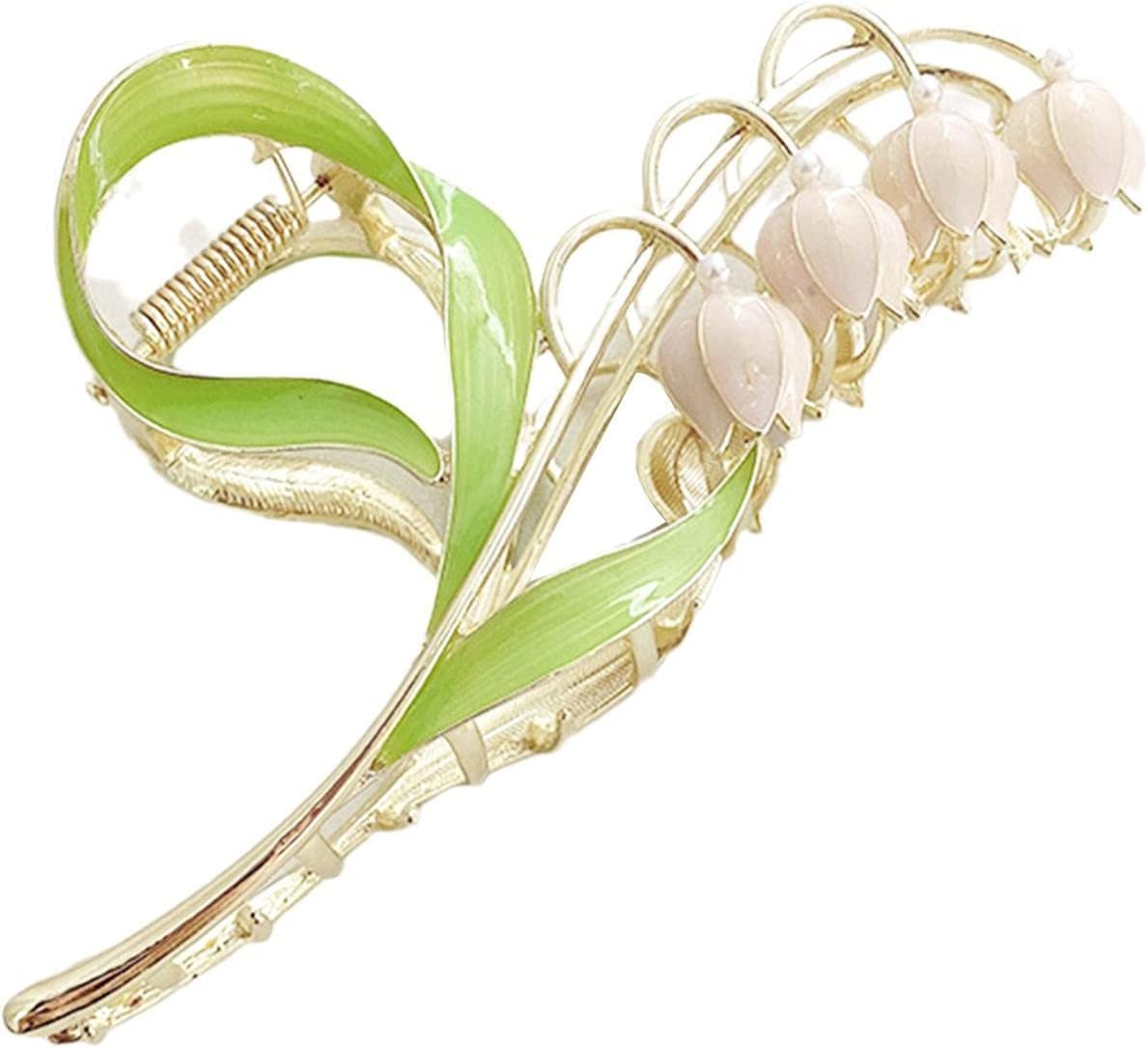 1PC Pink Lily of The Valley Flower Hair Clips, Large Metal Claw Clip,Orchid Clamps,Lily Jaw Clamp Styling Accessories for Thick Thin