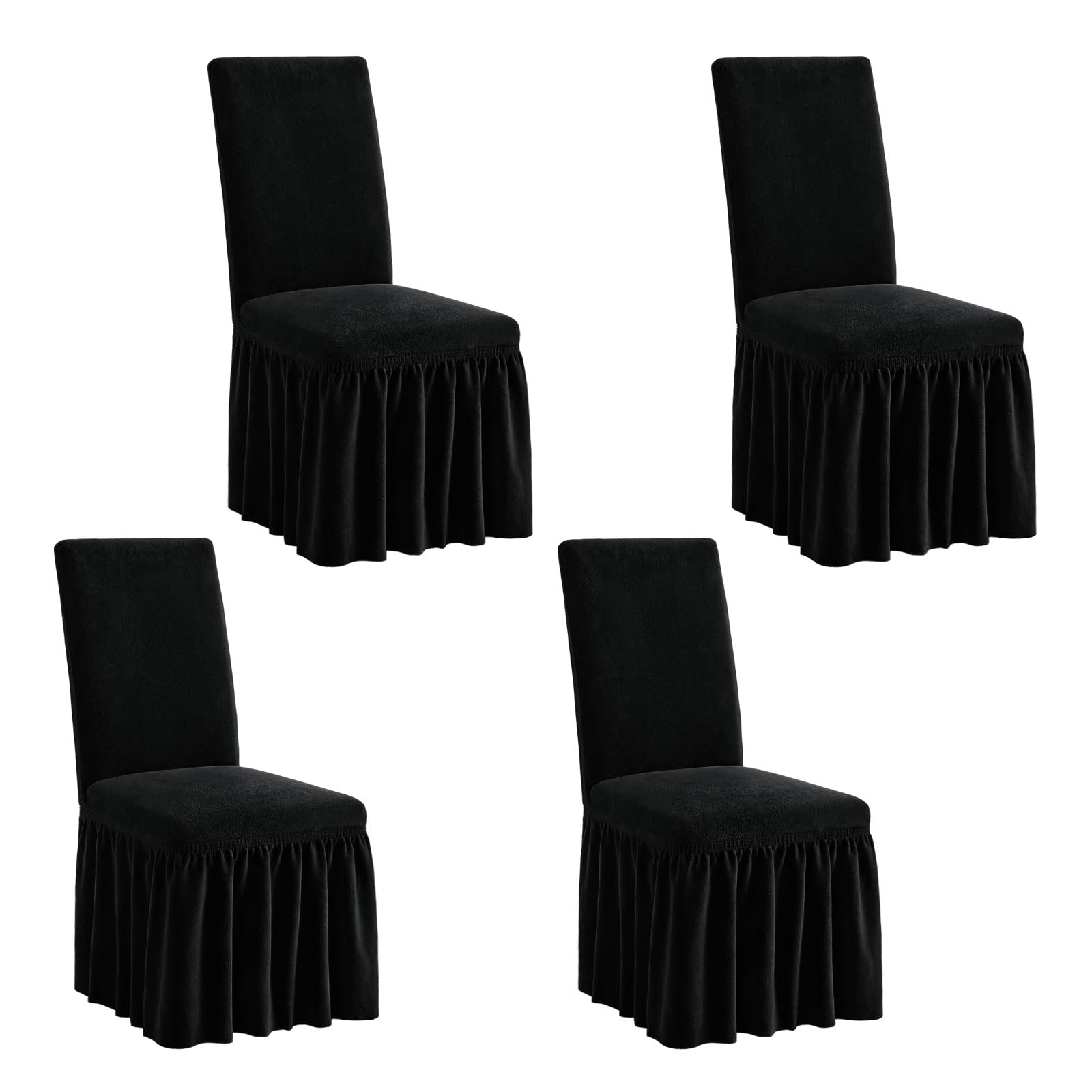 Photo 1 of ***USED***NICEEC Plush Chair Covers for Dining Chairs Covers Set of 2 Removable Black Thick Dining Room Chair Covers with Skirt Warm Parson Chair Slipcovers Washable Chair Protector for Kitchen Wedding