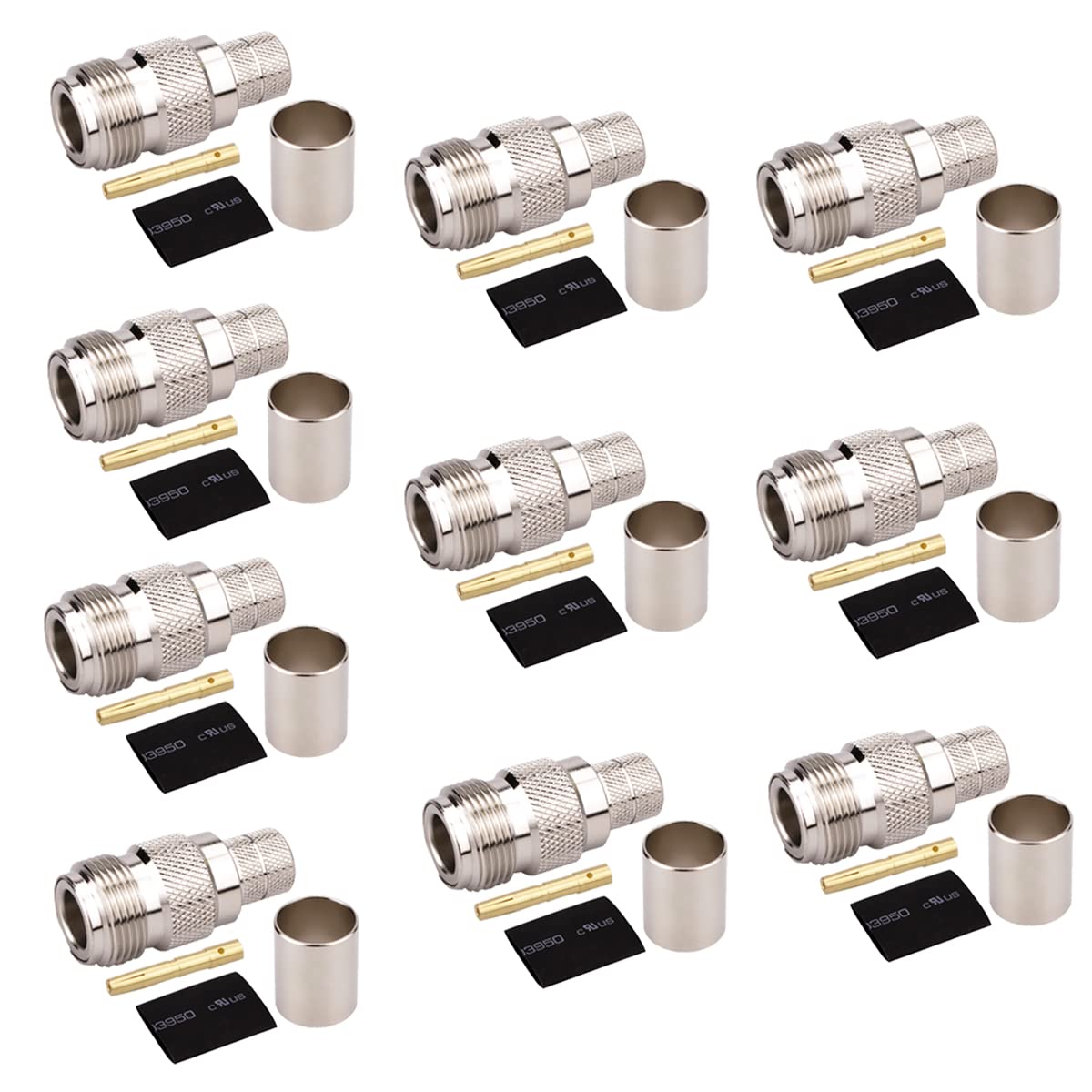 Whisary N Female Jack Crimp Connector 50 ohm N Female Connector for LMR400 Belden 9913 RG8 Low Loss Pack of 10