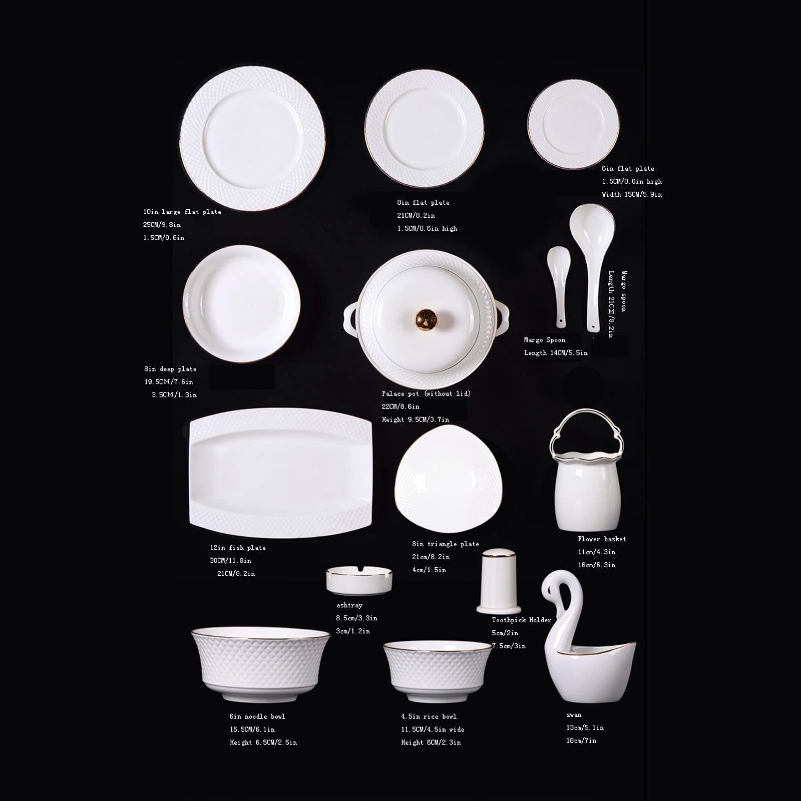Zestawy obiadowe Zestaw naczyń, Zestaw ceramicznych zastaw stołowych, Zestaw 60-częściowy z białej porcelany, Spersonalizowany zestaw talerzy kuchennych i misek