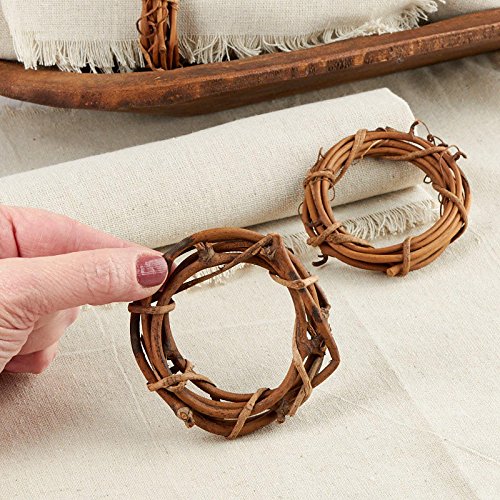 Servilletas de tela con borde fleco y anillos de vid miniatura 2