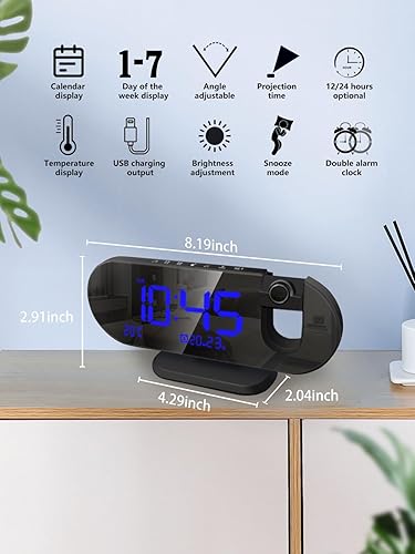 Miniatura 6 de ATTGUCI Reloj despertador de proyección - Reloj de proyección 2024 con proyector giratorio de 180 para techo de dormitorio, pantalla LED