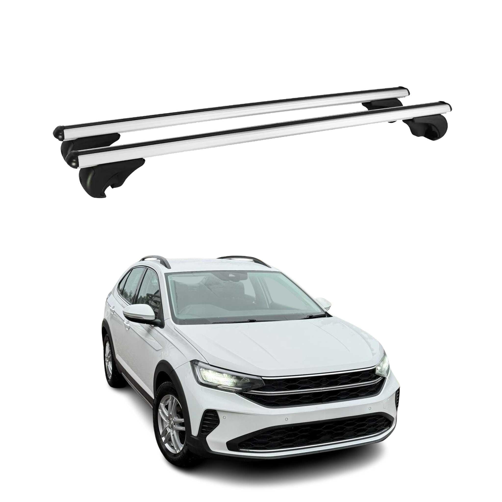 OMAC Aluminium Dachträger Querträger für VW Taigo 2021-2026 – TÜV/DIN 75302:2019 – Abschließbar – Max. 75 kg – 2 Stangen Silber