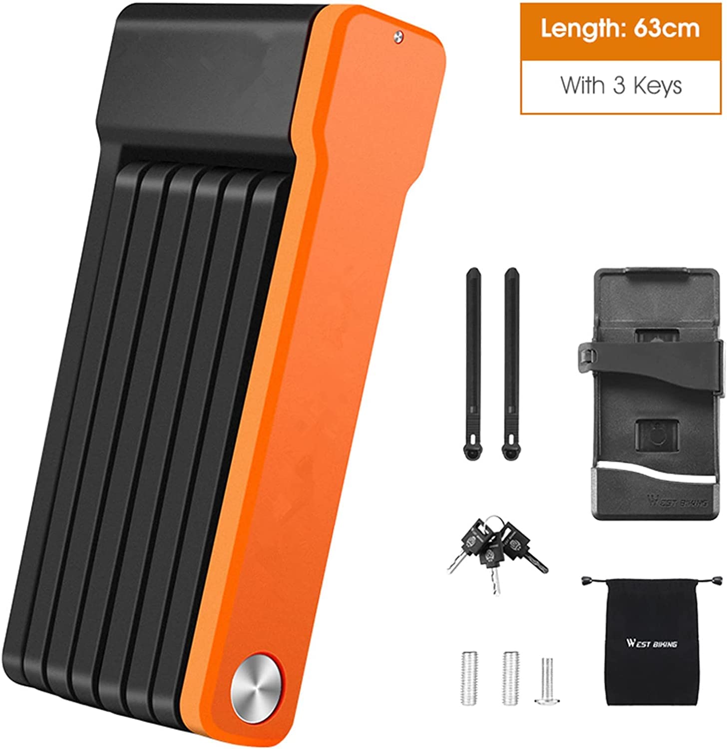 Candado Plegable para Bicicleta, 63 cm, antirrobo, con Cadena y Soporte para Bicicletas eléctricas y Scooters, con 3 Llaves (Negro)