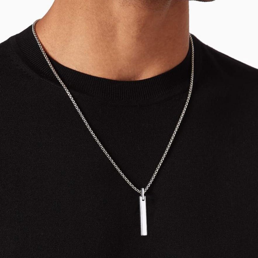 COAI Tungsten Bar Necklace for Men, Men's Pendant Necklace God/Silver 20"-26"2