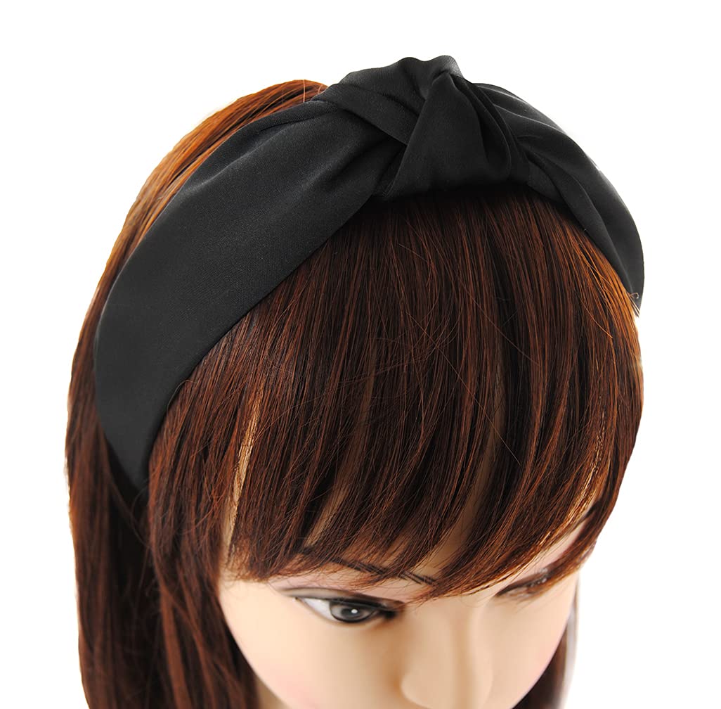 axy Hair Band with Knot and Satin Covered Vintage Beautiful Headband Hair Accessories Ladies Headband HR35A (Black) - Image 2