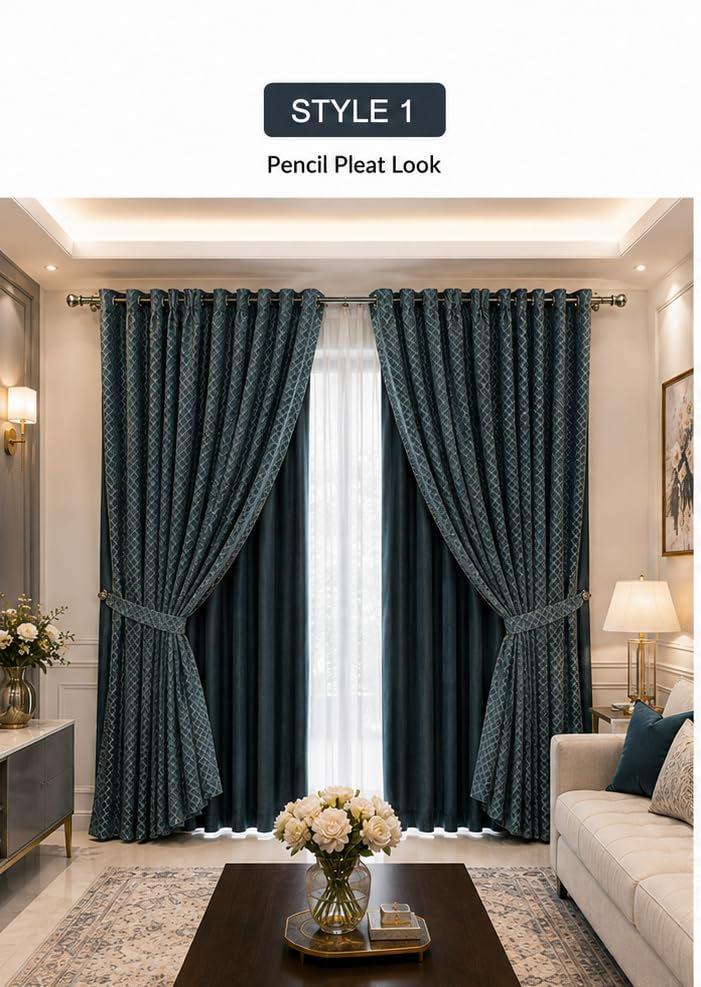 Image of Double Curtains 2 in 1 Embroidery Transparent Curtain with 80% Blackout Curtain Best for Every Interior Living Room Grommet(D Gray 5 feet Set 2)
