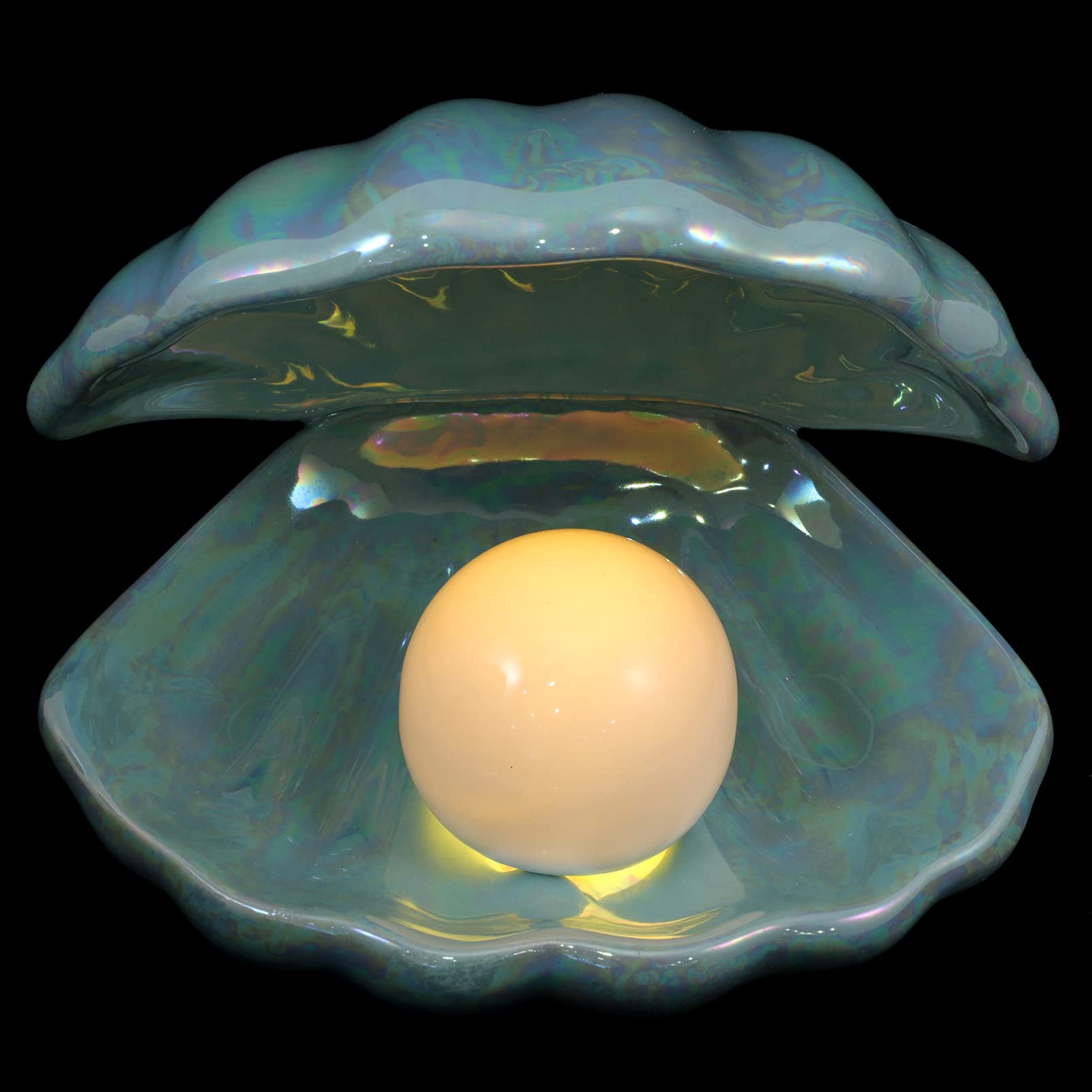 Perła w muszli Lampka nocna z klapką Lampka nastrojowa Ceramiczna lampa z muszli Perłowa Lampka nocna w kształcie muszli Opalizująca lampa LED akcentująca Lampka nocna na stolik na prezent Błękit/25