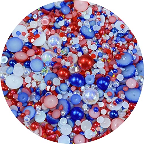 Mix Resin Rhinestones Half Round Pearls,30G Flatback Rhinestones Half Pearl Beads For Crafts Multi Size 3Mm-10Mm Half Pearl Rhinestone For Bottles,Nail Art,Shoes (Red Blue Series) #TOP2