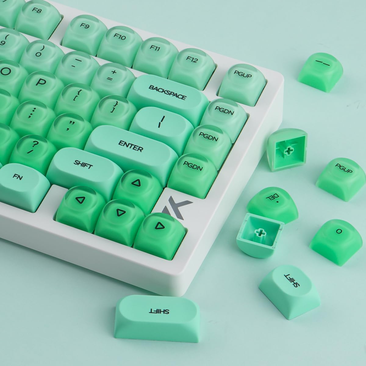 Crystal Jelly PBT Keycaps - 132 klawisze HOA Profile Double Shot Keycap Green Translucent Liquid Foundation Keycaps for Cherry MX Switch Mechanical Keyboards