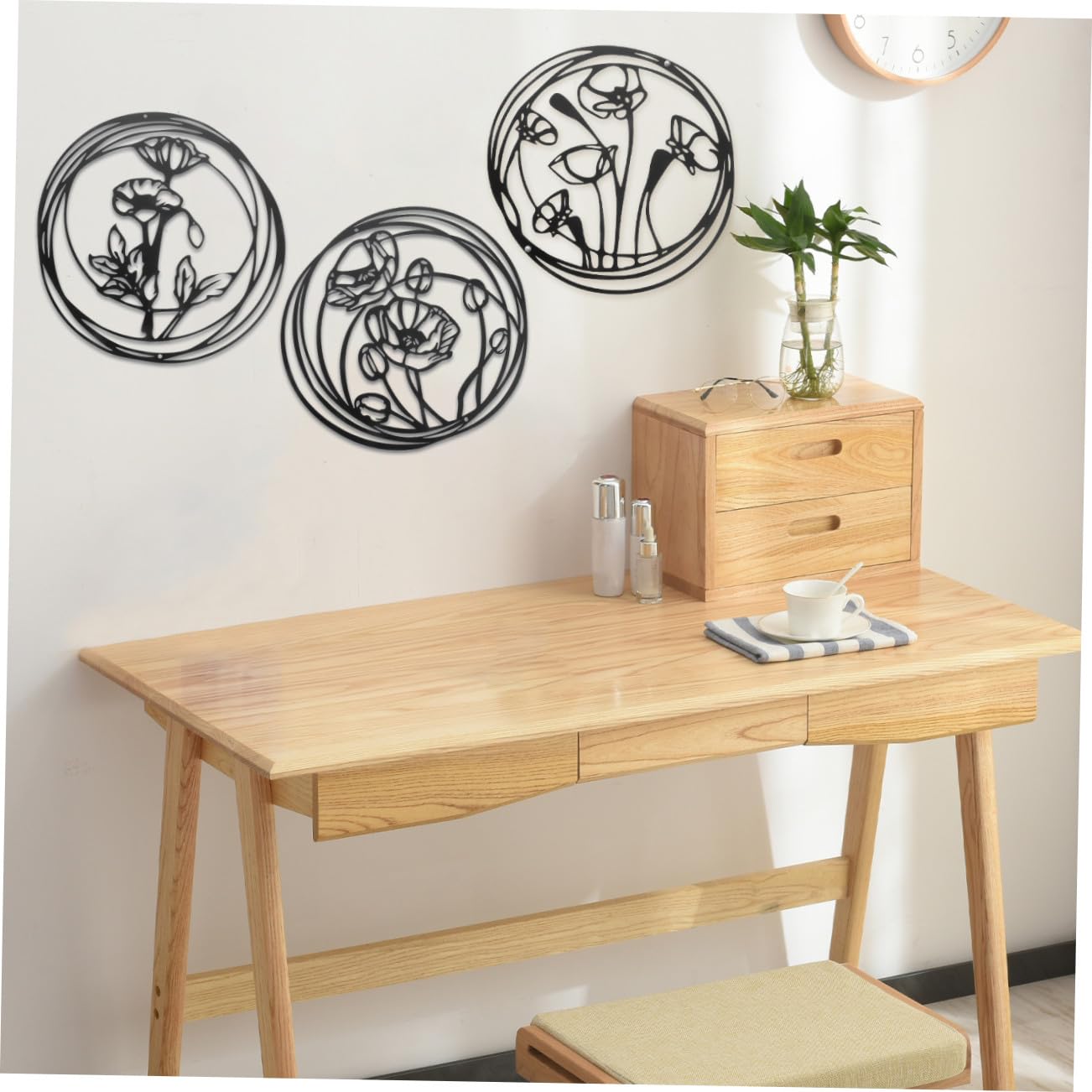 Amosfun Decorazione Murale in Ferro Nero a Fiore, Set 3 Pezzi