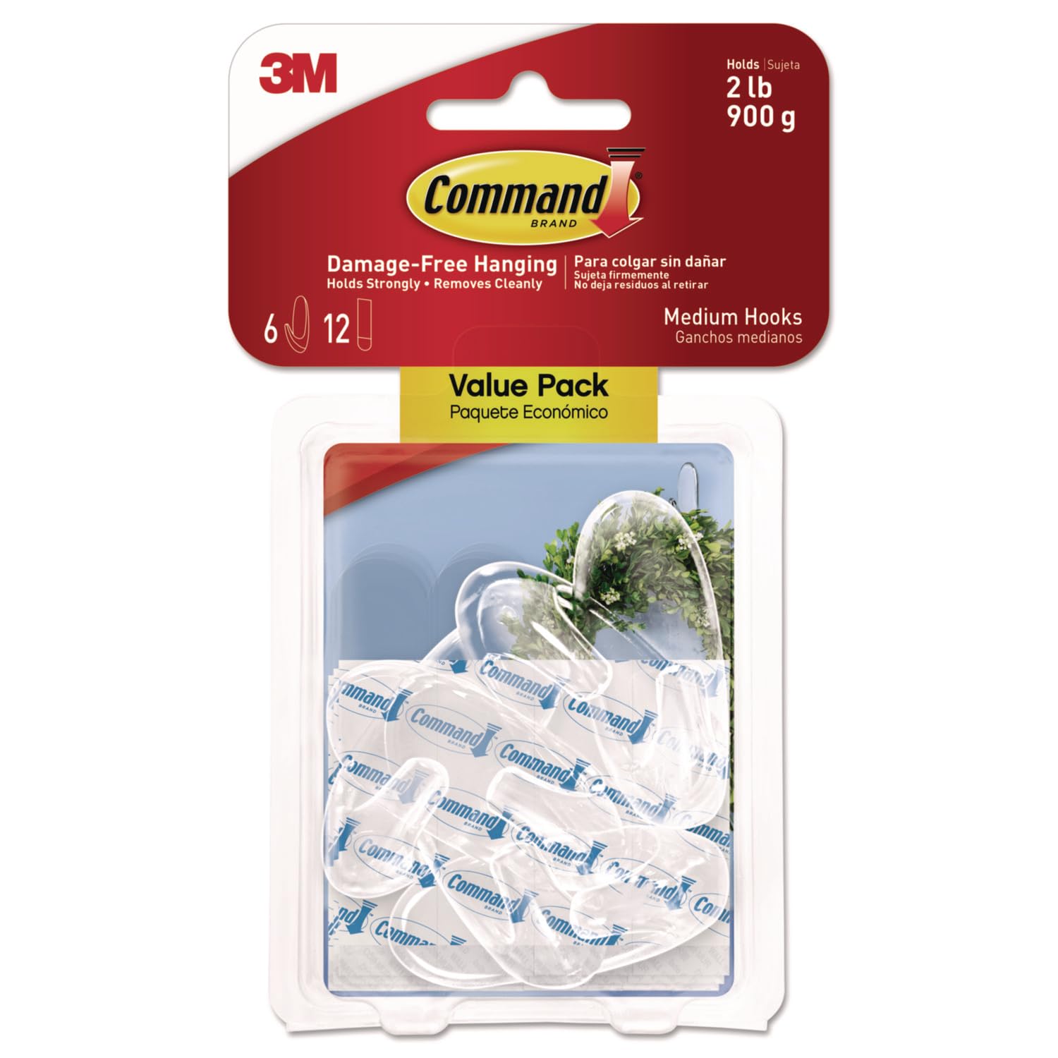 3M 17091CLR-6ES Gancho medio transparente, paquete de valor, 2 unidades