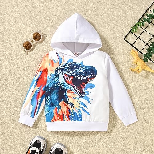 Image of HINTINA Baby Boys Dinosaur Long Sleeve Hoodie Tops Sweatsuit Pants Winter Outfit Set