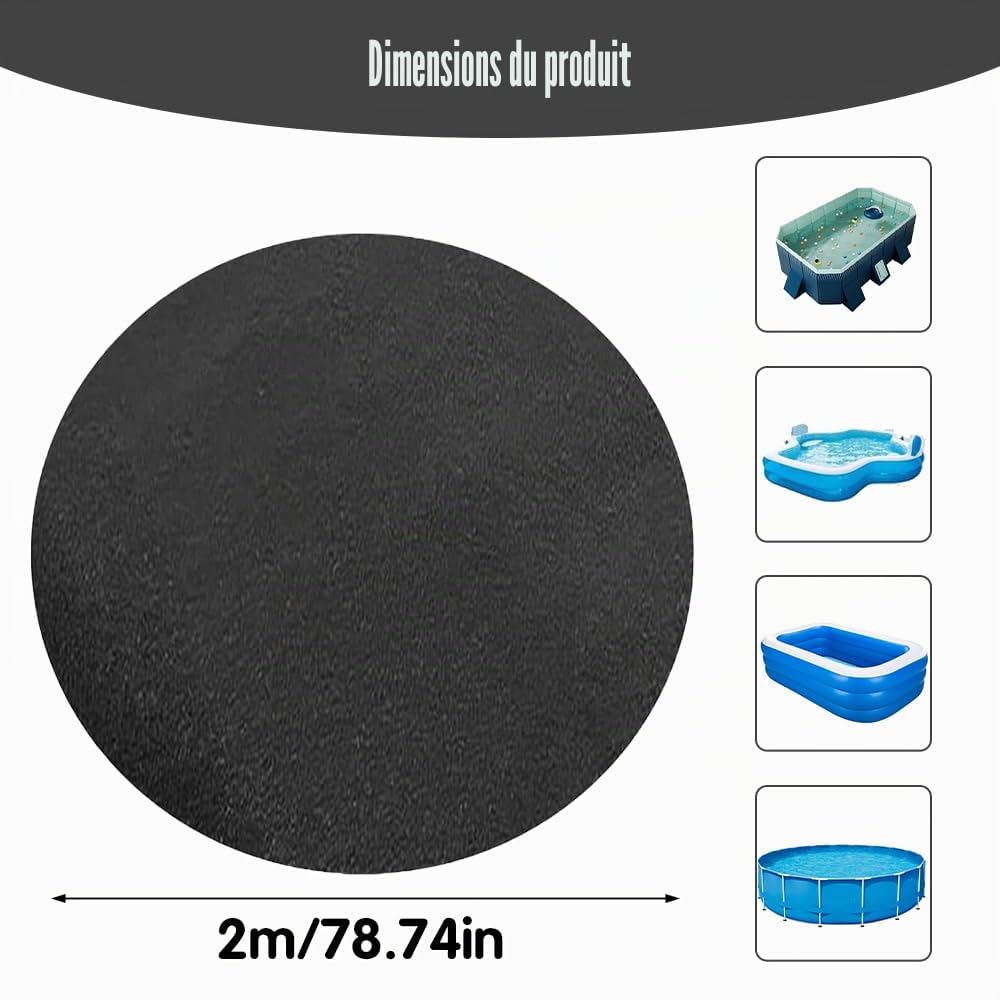 2M Tapis de Sol Piscine, Tapis de Piscine Rond, Tapis de Sol pour Piscine, Antidérapant et Résistant, Rembourrage sous Piscine, Pliable Bâche de Sol pour Baignoires et Piscines Hors Sol