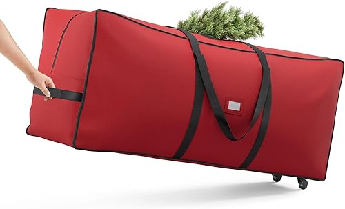 SONGMICS Bolsa de almacenamiento para árbol de Navidad con ruedas de 1.6 pulgadas, bolsa de almacenamiento rodante, hasta 9 pies, para árbol de