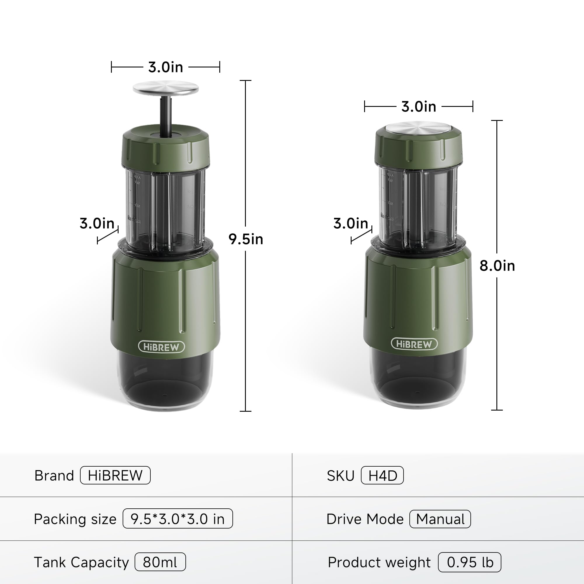 HIBREW H4D - Cafetera espresso manual para acampar y viajar, cafetera portátil con bomba de mano, taza integrada, compatible con café molido 2 en 1 y cápsulas originales Nes
