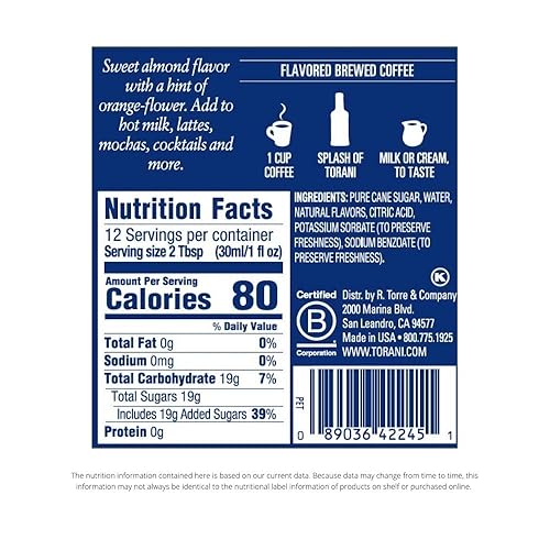 Miniatura 2 de Torani Jarabe, almendra, botella de 12.7 onzas
