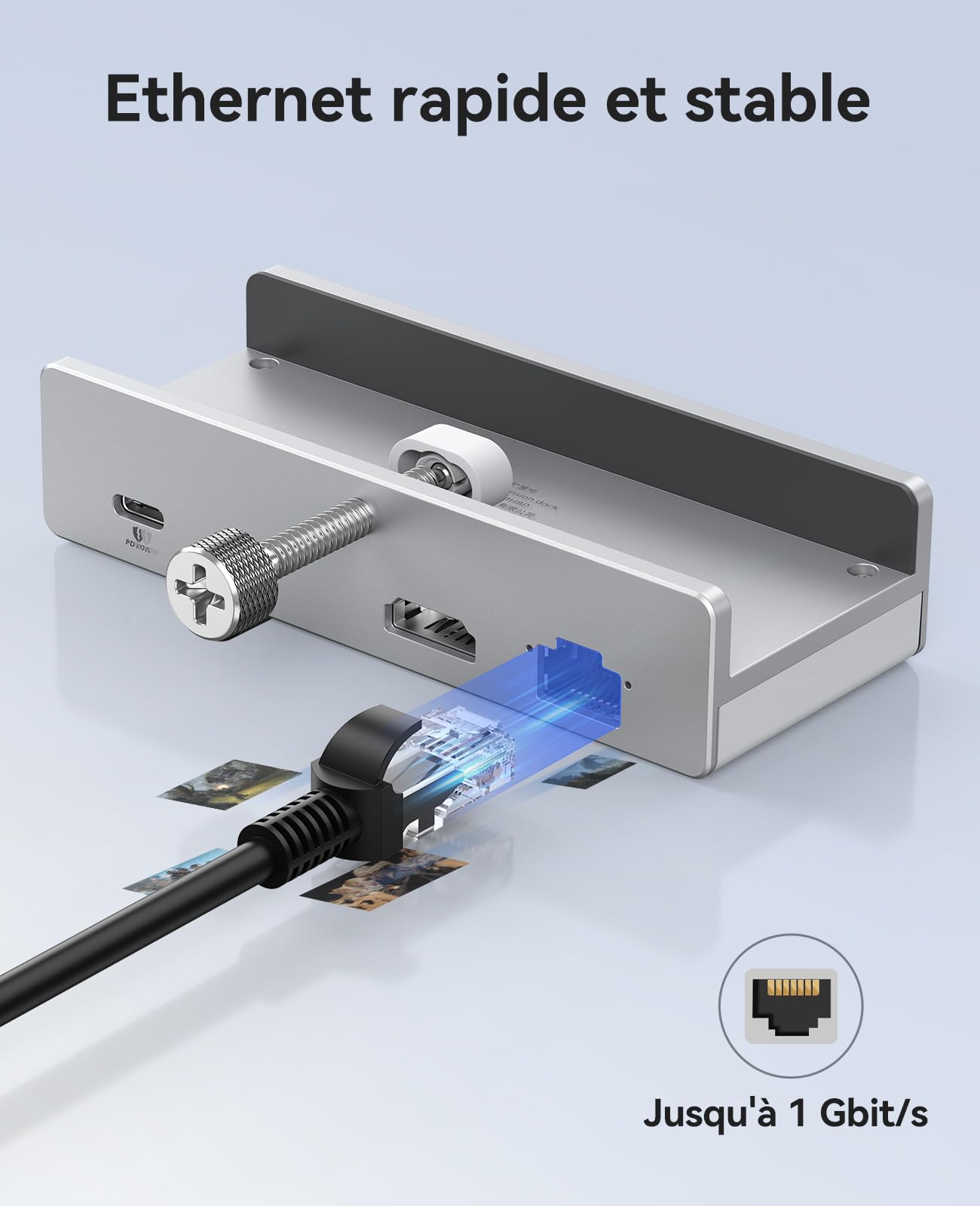 Station d'accueil Clip ORICO, Hub USB-C 8-en-1 avec HDMI 4K@60Hz, PD 100W, Ethernet Gigabit, 4xUSB, AUX, 10Gbps USB C Hub pour Laptop, MacBook, PC (Adaptateur Non Inclus)