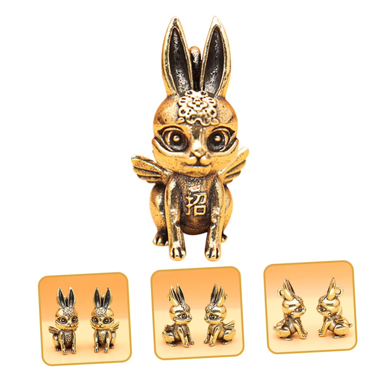 VOSAREA 4 Ensembles Pendentif Lapin en Laiton Antique Lapin Sculpture Chinois Année du Mini Figurine Escargot Décor Chinoiserie Ornements 5 pièces * 4