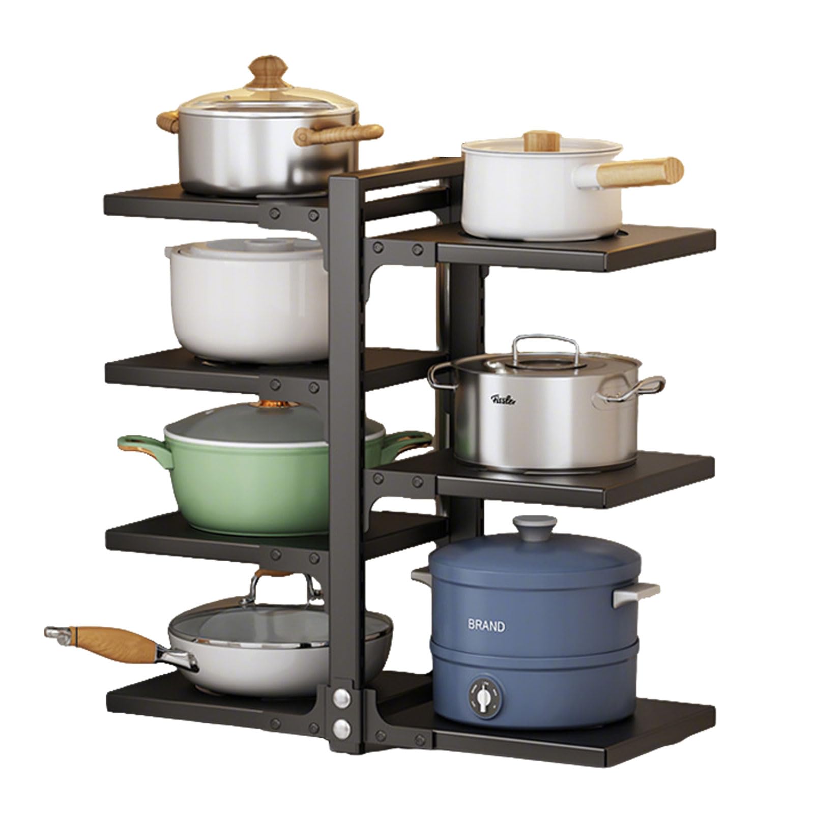 ZxrFxr 7 Tier Adjustable Pan Organiser for Cupboard: Pots and Pans Organiser Rack Height Adjustable Pan Stand Storage Multiple Use Modes Saucepan Stand for Kitchen Counter and Cabinet