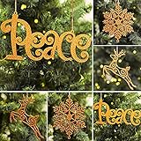 Valery Madelyn 18ct 10-23cm Woodland Sparkling Essential Christmas Ornaments Set Glittery Christmas Decorations-Peace, Snowflake and Reindeer,12 Pcs Metal Hooks and 12 Organza Ribbons Included