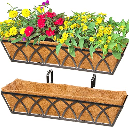 HFHOME Lot de 2 Jardinières Murales Rectangulaires de 61 cm avec Doublure en Fibre de Coco pour Jardin ou Balcon Cover