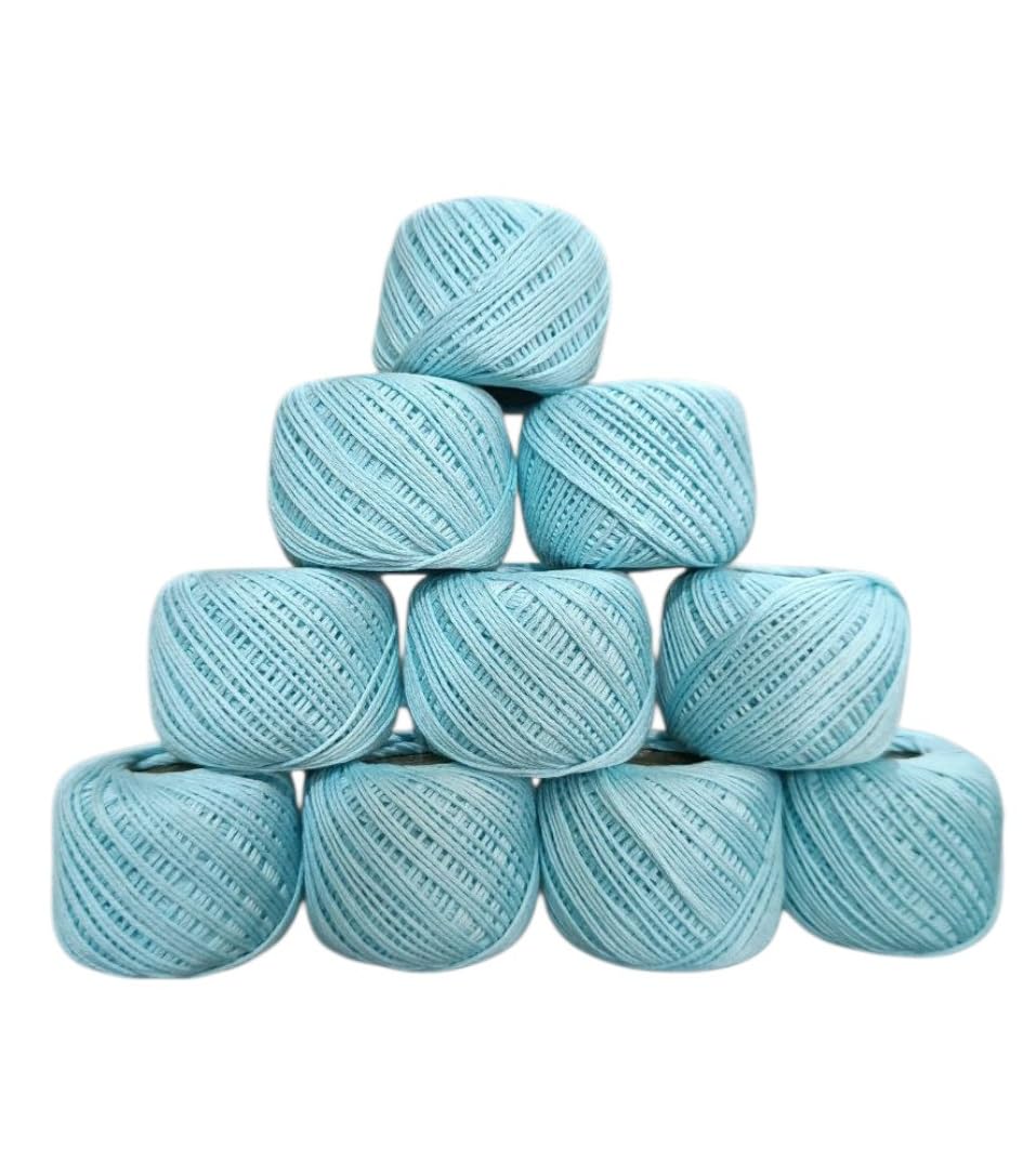 Crochet Cotton Thread Yarn for Knitting and Craft Making Combo Pack of 10 Roll (Light Aqua Blue)-image-44