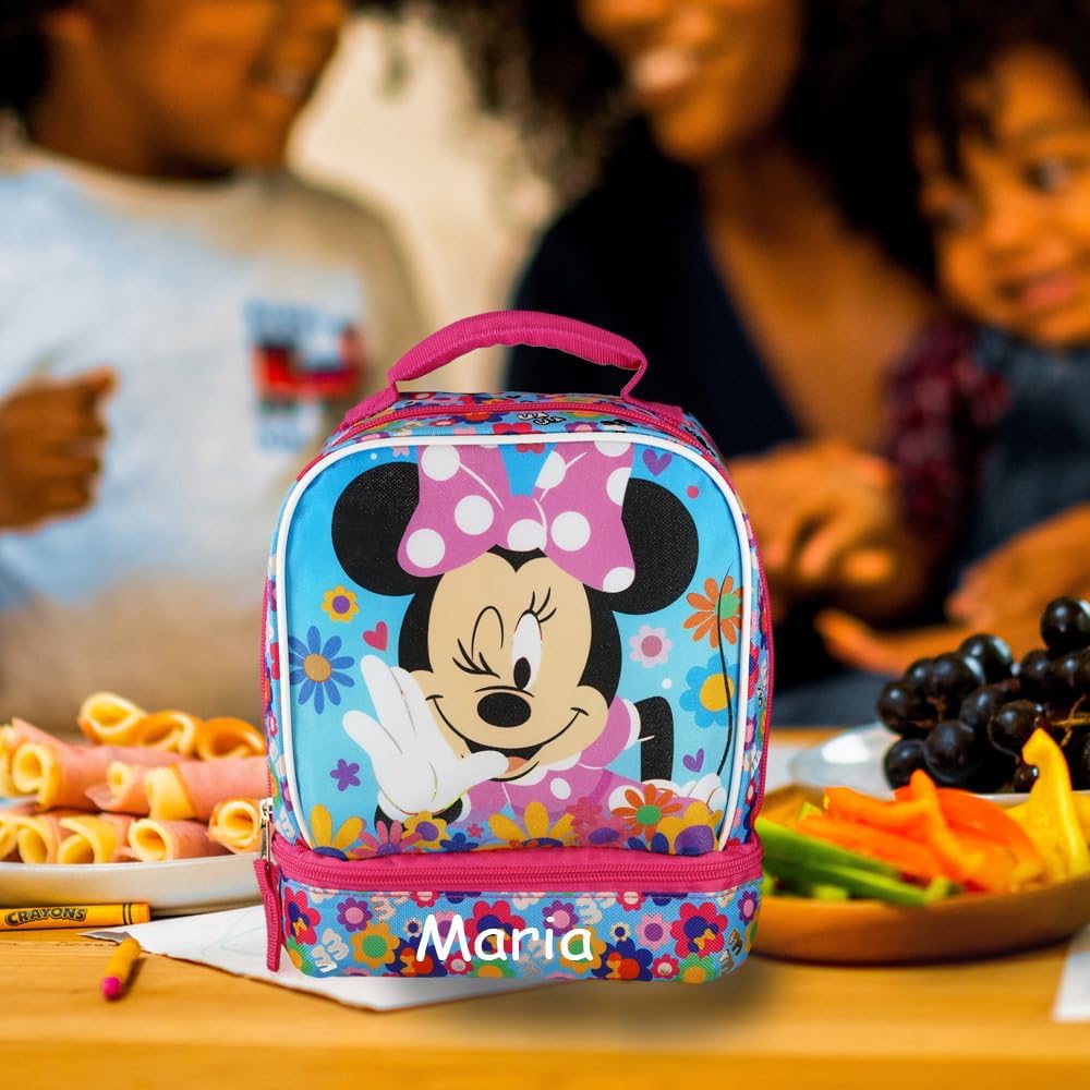 Minnie Mouse Lunch Box Officially Licensed Personalized Reusable Lunch Organizer for Kids Back to School with Custom Name
