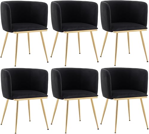 Juego de 6 sillas de comedor de terciopelo, sillas de comedor de barril con patas de metal dorado, moderna silla de comedor tapizada para comedor,