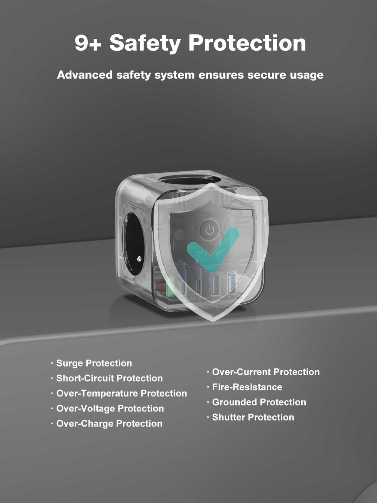 VEFVE Regleta Tipo E (Estándar Francés) 70W GAN, Cubo USB C Carga Rápida, Ladrón 7 en 1 con Interruptor, para MacBook, iPhone 17, Cable 3m, Negro