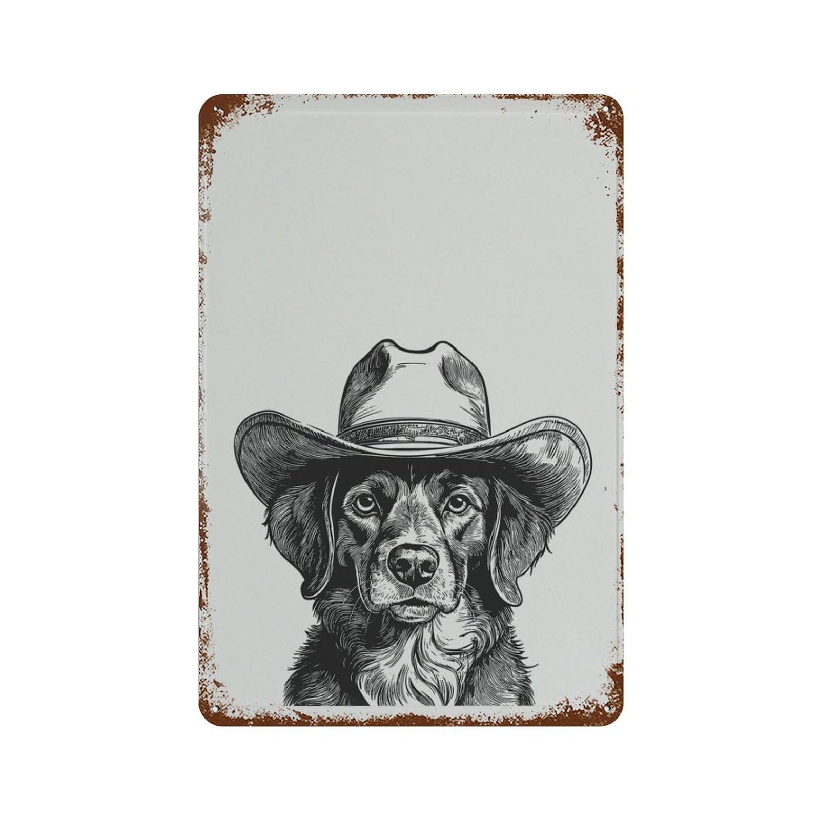 xiaoxiaoshen Vintage Cowboy Dog Poster， Black And White Western Wall Decor Art Metal Tin Poster Modern Home Decor Art Home Bar Shop Decorations Vintage Sign 30x20cm