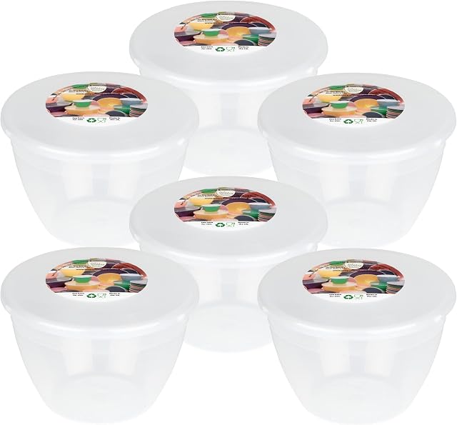 Just Pudding Basins 1 Pint 570ml Medium Basin and Lid Clear Food Safe Plastic Bowls and Lids 6 Pack
