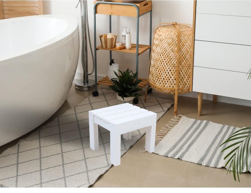 Premium Solid Wooden Stool Design Strong Support Stool for Bedroom & Bathroom Durable & Multipurpose for Home & Kitchen (Color- White)-image-25